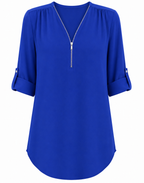 Zip V-neck Loose Tops