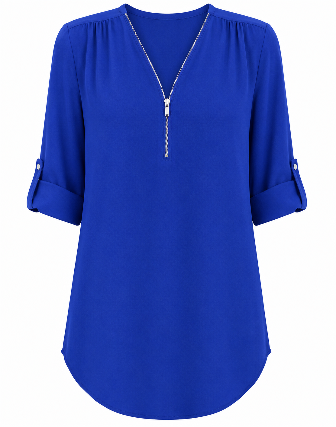 Zip V-neck Loose Tops