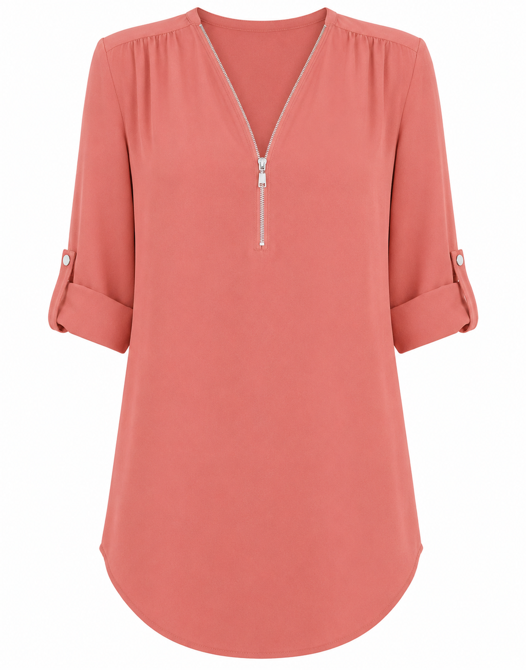Zip V-neck Loose Tops