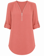 Zip V-neck Loose Tops