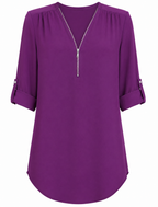 Zip V-neck Loose Tops