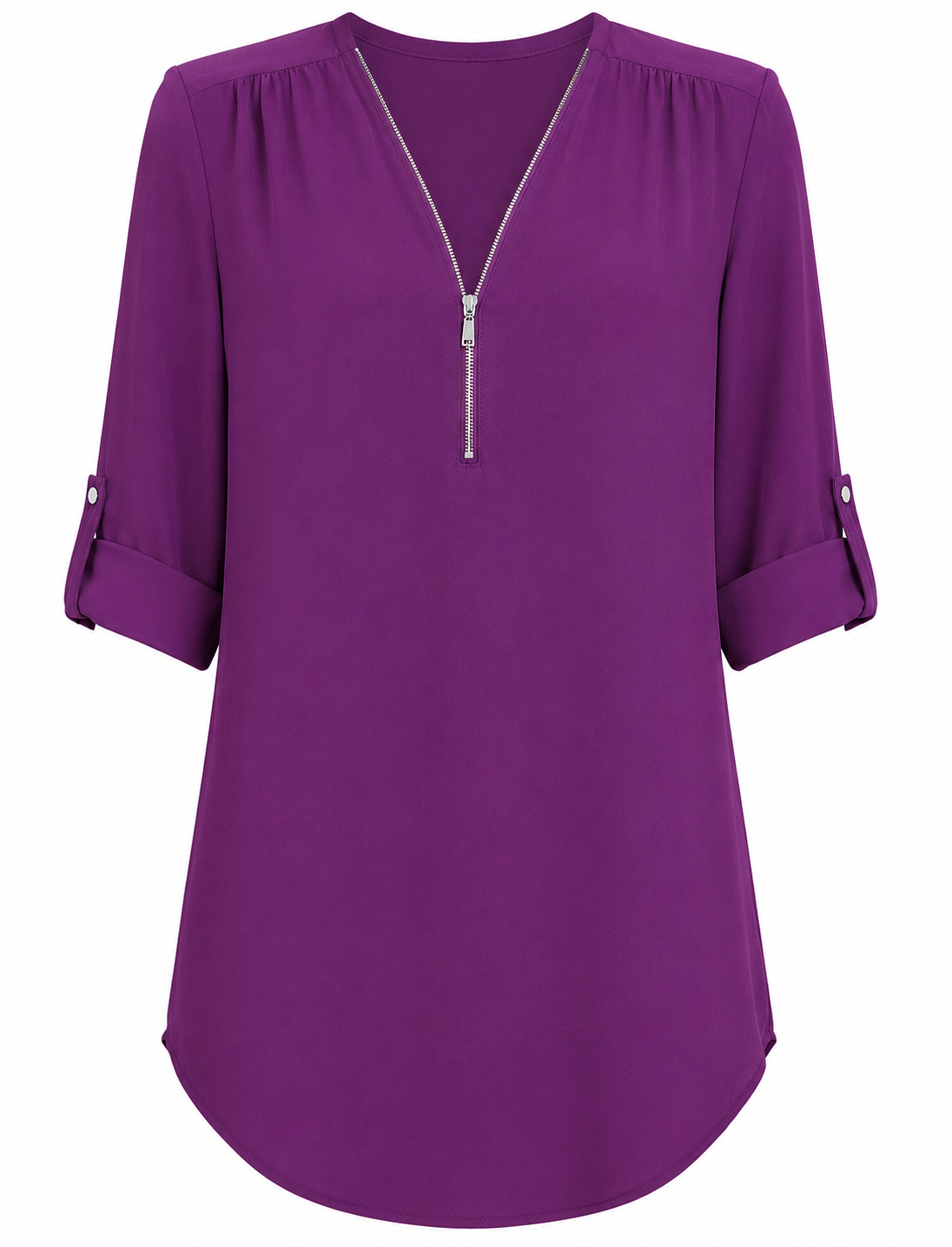 Zip V-neck Loose Tops